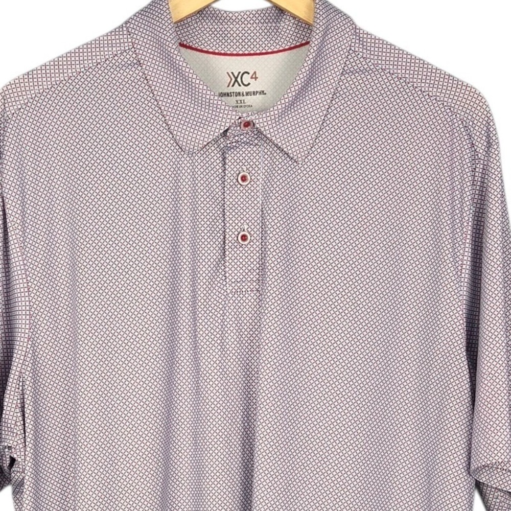 Johnston & Murphy XC4 Polo Mens XXL Red White Blue Geometric Golf Shirt Stretch